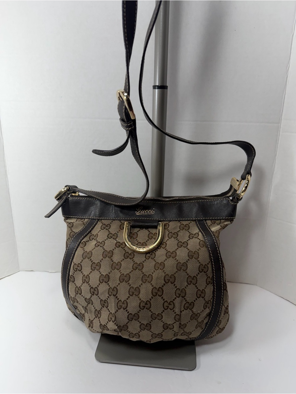 Project Vintage Gucci Brown Monogram Canvas Crossbody Bag,rip zipper inside